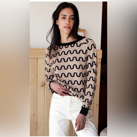 Emerson Fry Reversible Loki Stripe Camel + Black Alpaca Sweater, SM - Picture 1 of 6